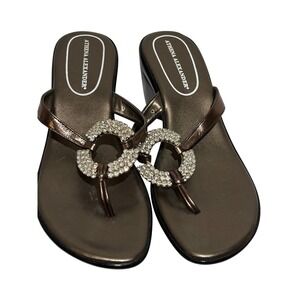 Athena Alexander Bronze Wedge Flip Flop Sandals Rhinestone Bling Women's Sz 9